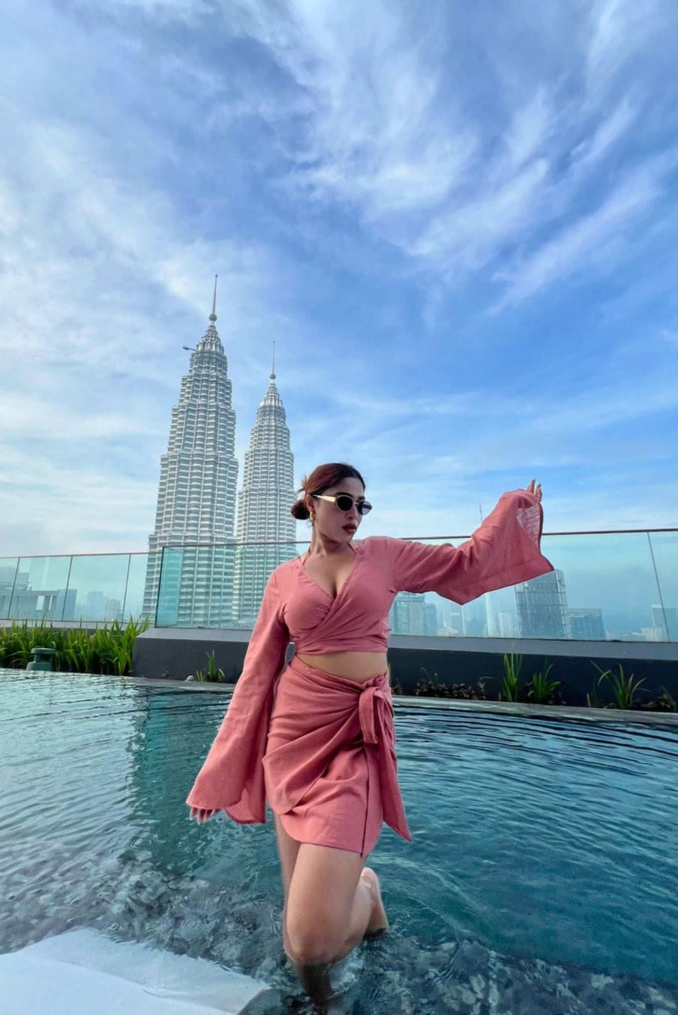 Peony Sandstone Wrap Top Skirt Set