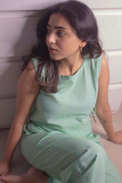 Hana Mint Cream Green Tie-up Top and Pants Set