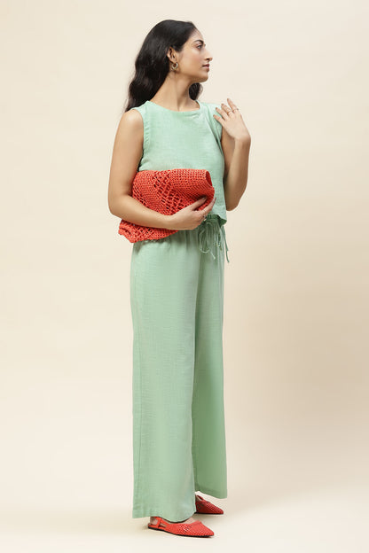 Hana Mint Cream Green Tie-up Top and Pants Set