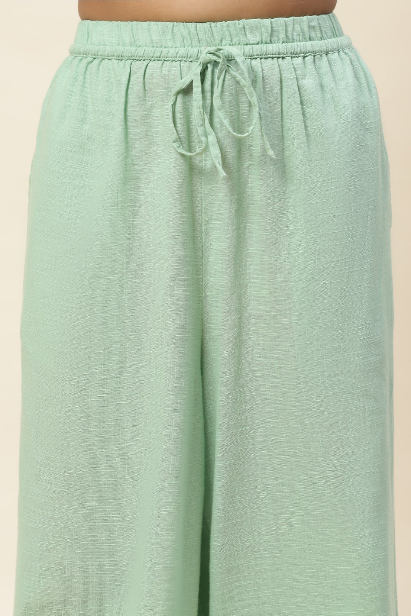 Hana Mint Cream Green Tie-up Top and Pants Set