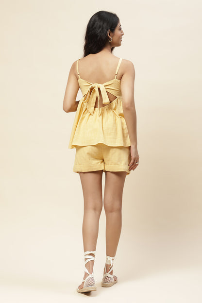 Cuddle Honey Dew Yellow Peplum Top and Shorts Set