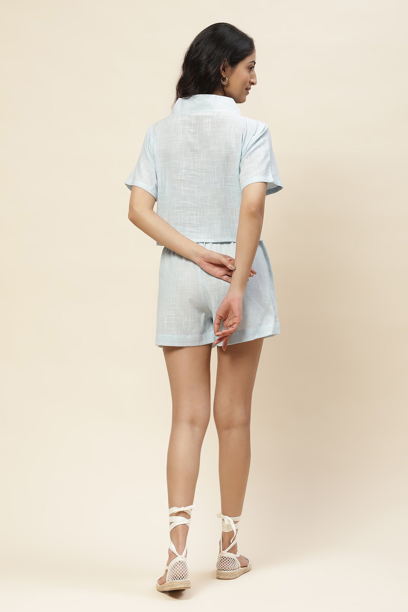 Daisy Ice Blue V Neck Top and Shorts Set