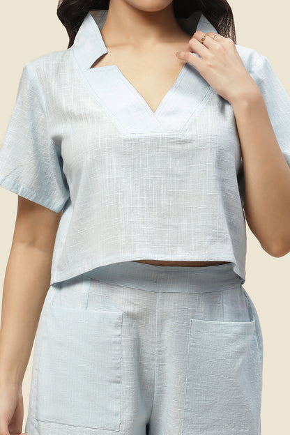 Daisy Ice Blue V Neck Top and Shorts Set