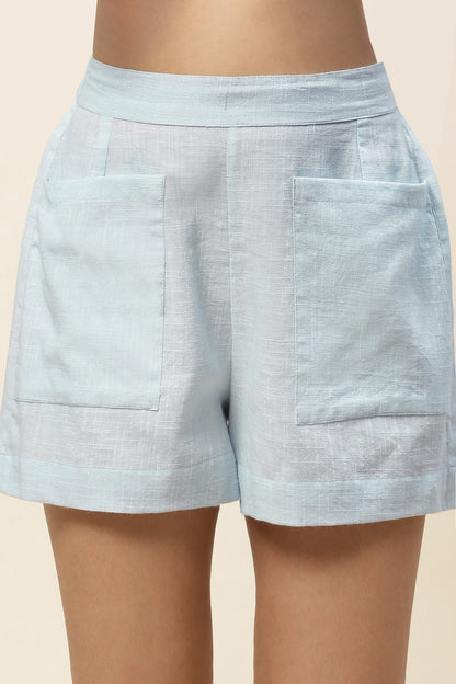 Daisy Ice Blue V Neck Top and Shorts Set