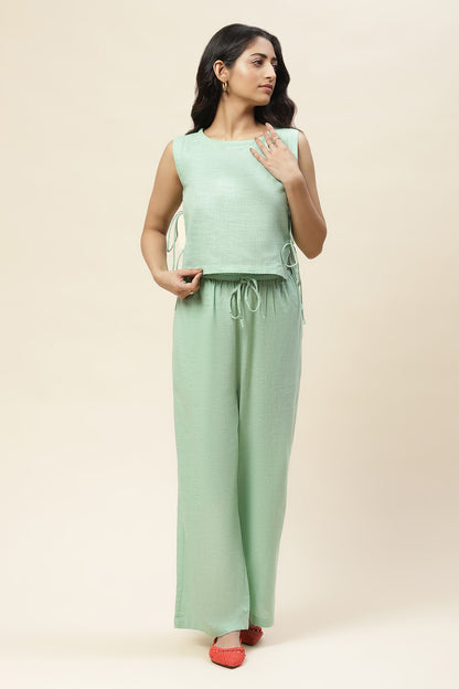Hana Mint Cream Green Tie-up Top and Pants Set
