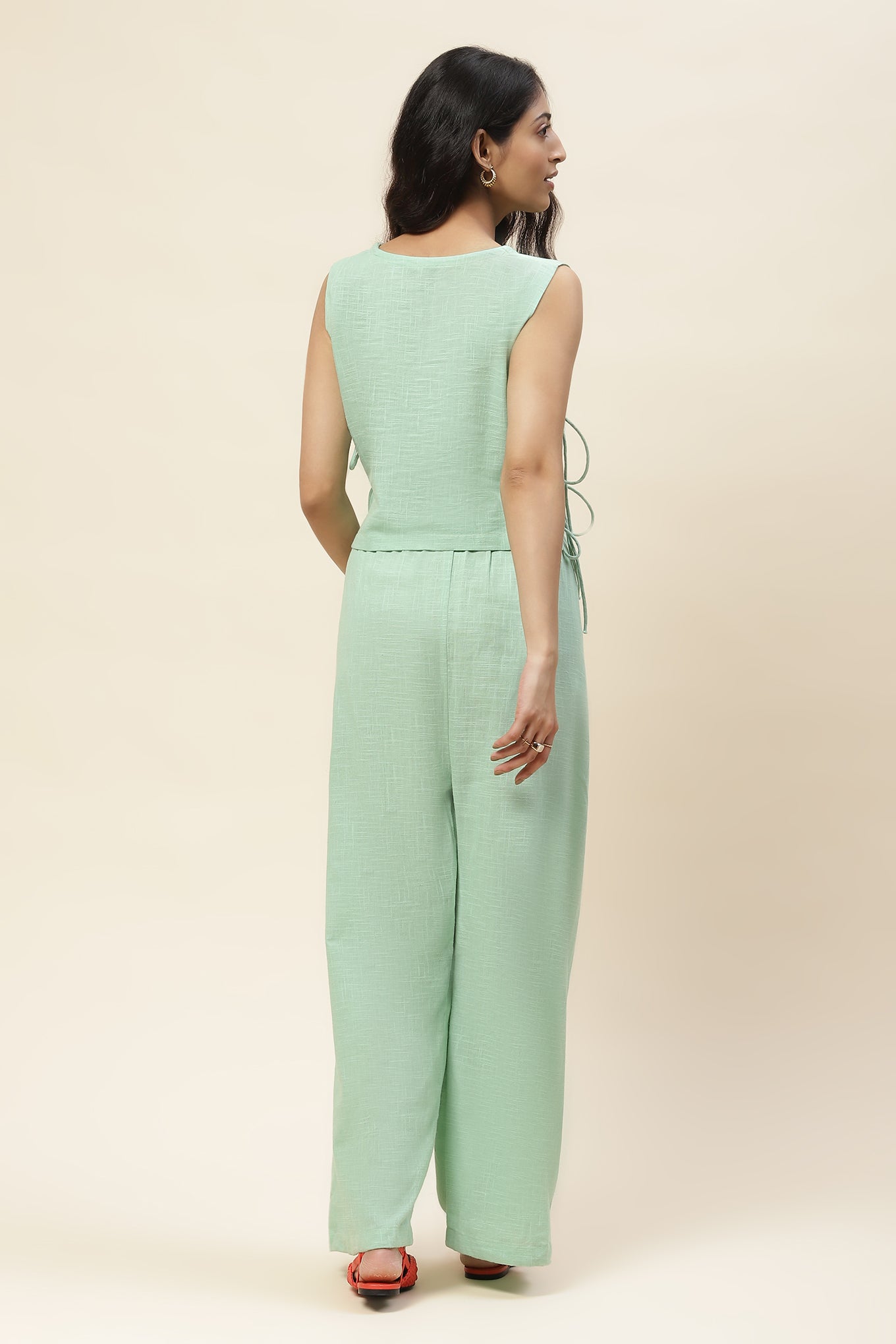 Hana Mint Cream Green Tie-up Top and Pants Set