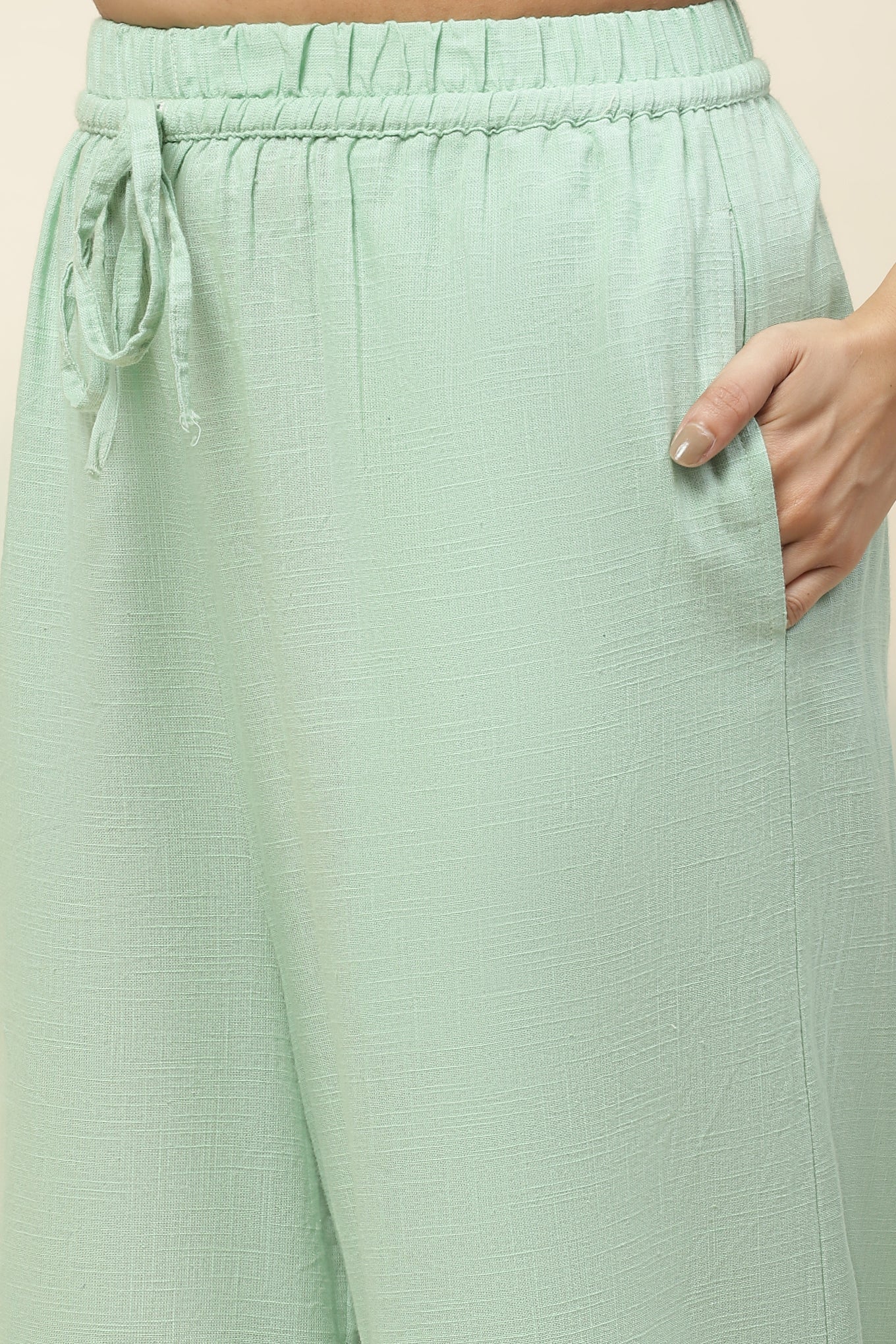 Hana Mint Cream Green Tie-up Top and Pants Set