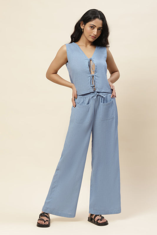 Pixie Ocean Blue Tie-up Top and Pants Set